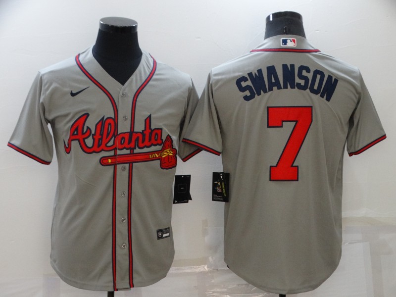 2021 Men Atlanta Braves #7 Swanson grey Game Nike MLB Jersey->atlanta braves->MLB Jersey